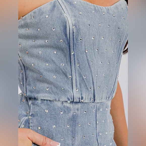 Denim Rhinestone Jumpsuit - Picture 2 of 3